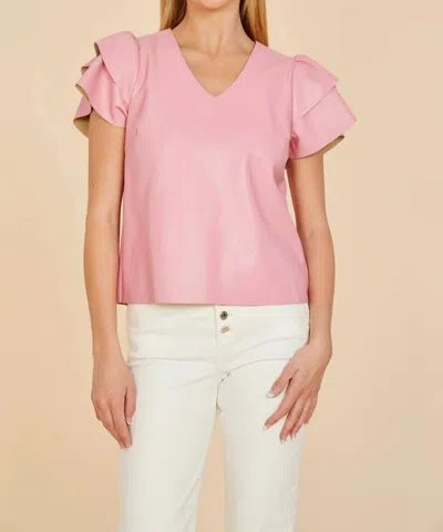 Dolce Cabo Faux Leather Flutter Sleeve Blouse In Pink