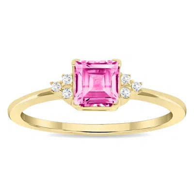 Sselects Women's Square Shaped Topaz And Diamond Half Moon Ring In 10k Yellow Gold In Pink