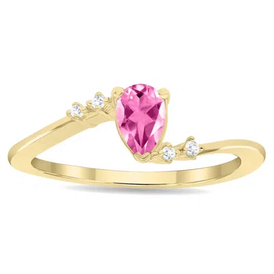 Sselects Women's Pear Shaped Topaz And Diamond Wave Ring In 10k Yellow Gold In Pink