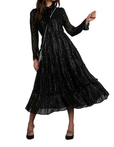 Elan Shimmer Stripe Maxi Dress In Black Shimmer Stripe