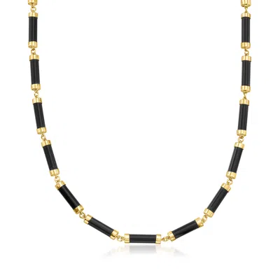 Ross-simons Black Jade Cylinder-link Necklace In 18kt Gold Over Sterling