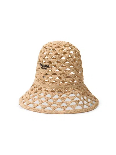 Prada Woven Fabric Hat In Beige Khaki