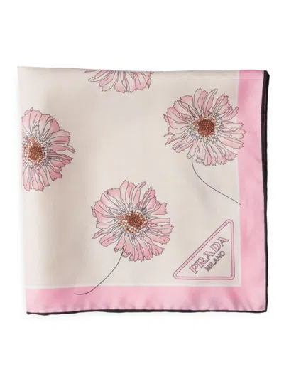 Prada Floral-print Twill Scarf In F0y9s Pesco Rosa