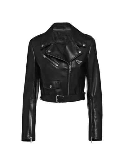 Prada Women's Nappa Leather Biker Jacket In Black