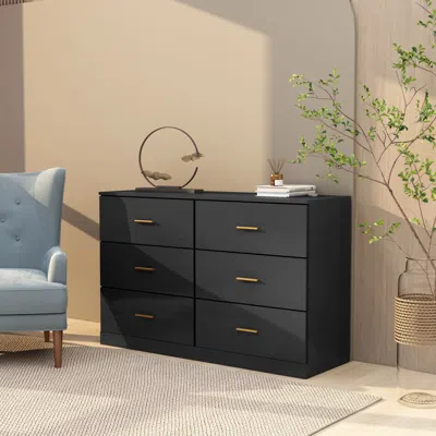 Simplie Fun Modern Black 6-drawer Dresser For Bedroom - Ample Storage Wide Chest Of Drawers
