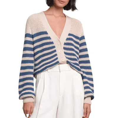 Eleven Six Isla Striped Cropped Cardigan In Ivory/azure In Multi