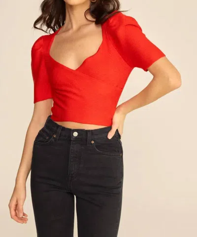 Lush Vera Puff Sleeve Knit Top In Red