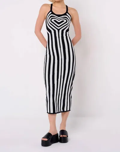Another Girl Monochrome Heart Illusion Knit Midi Dress In Black/white