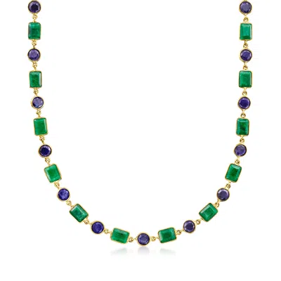 Ross-simons Emerald And Sapphire Necklace In 18kt Gold Over Sterling In Multi