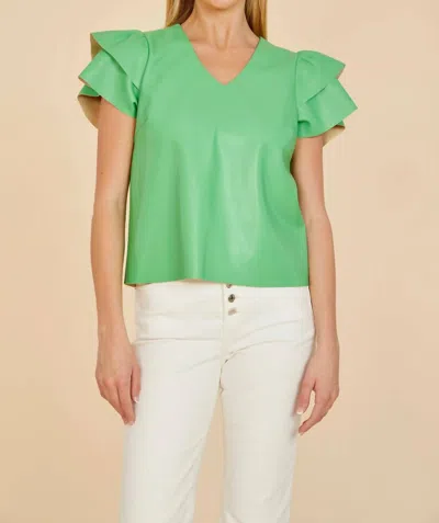 Dolce Cabo Faux Leather Flutter Sleeve Blouse In Kelly Green