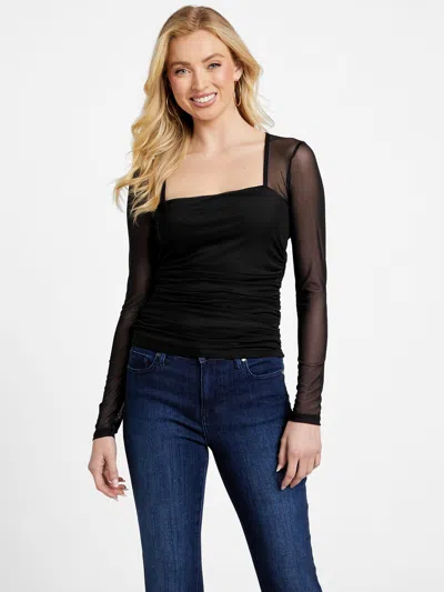 Guess Factory Marcy Mesh Top In Black