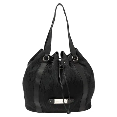 Aigner Signature Canvas And Leather Drawstring Tote In Black