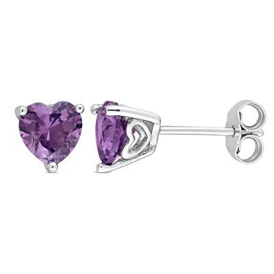 Mimi & Max 2 3/8ct Tgw Heart Shape Simulated Alexandrite Stud Earrings In Sterling Silver In Purple