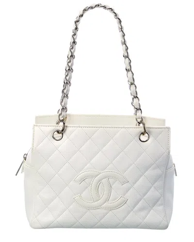 Pre-owned Chanel White Quilted Caviar Leather Petite Timeless Tote (authentic ) In Multi