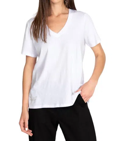 Johnny Was Short Sleeve V‑neck Layering Tee In White