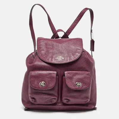 Coach Burgundy Leather Drawstring Backpack In White
