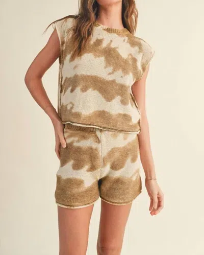 Miou Muse Tie Dye Knit Top In Brown