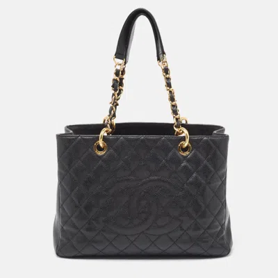 Pre-owned Chanel Quilted Caviar Leather Gst Shopper Tote In Black