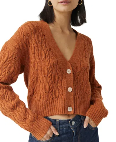 Autumn Cashmere Cropped Cable V-neck Cardigan In Spice In White