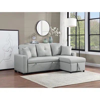 Simplie Fun Francine Gray Linen Reversible Sleeper Sectional Sofa