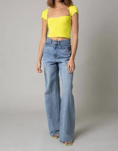 Olivaceous The Kira Cap Sleeve Ribbed Crop Top In Lemon In Yellow