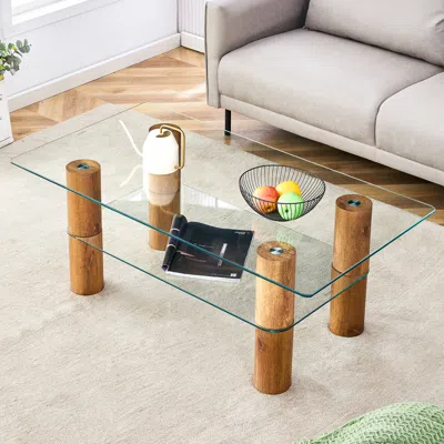 Simplie Fun Modern Minimalist Double-layer Transparent Tempered Glass Coffee Table And Coffee Table