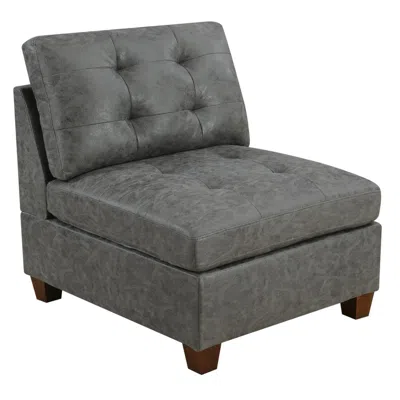 Simplie Fun Tufted Armless Chair Antique Grey Breathable Leatherette 1pc Cushion Armless Chair Wooden Legs In Gray