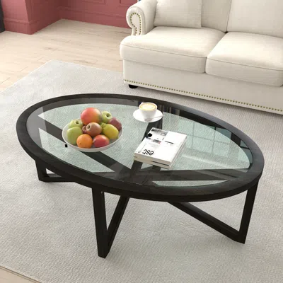 Simplie Fun Modern Simple Glass Coffee Table In Black