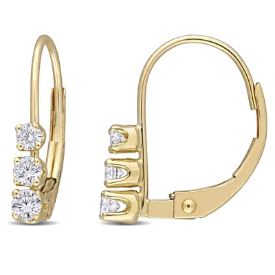 Mimi & Max 1/4ct Tw 3-stone Diamond Leverback Earrings In 14k Yellow Gold