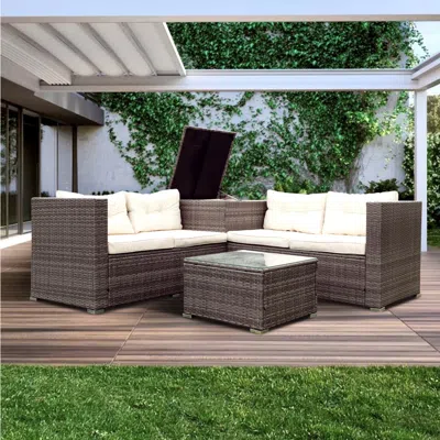Simplie Fun 4 Piece Patio Sectional Wicker Rattan Outdoor Furniture Sofa Set In Multi