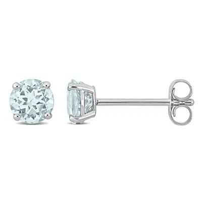 Mimi & Max 4/5ct Tgw Aquamarine Stud Earrings In 14k White Gold In Blue