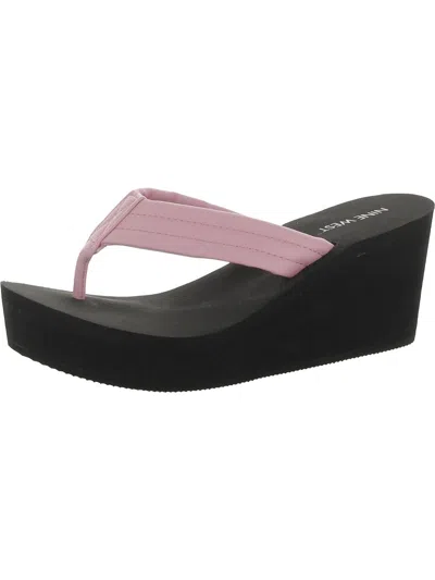 Nine West Spins 3 Womens Faux Leather Thong Wedge Sandals In Pink