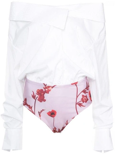 Johanna Ortiz Alida Cotton-blend Poplin And Floral-print Jersey Bodysuit In White