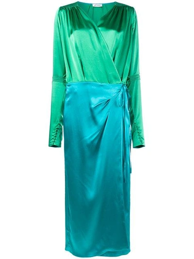 Attico Two-toned Satin Dressing Gown Dress In Blue/green