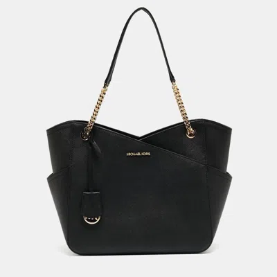 Michael Kors Leather Large Jet Set Chain Tote In Black