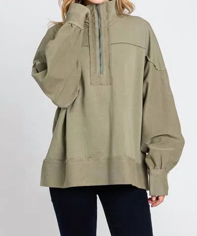Sewn And Seen Terri Zip Up Pullover In Olive In Green