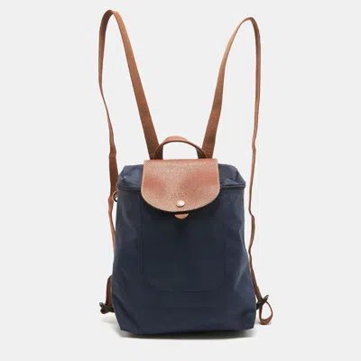 Longchamp Brown/navy Nylon Le Pliage Backpack In Blue
