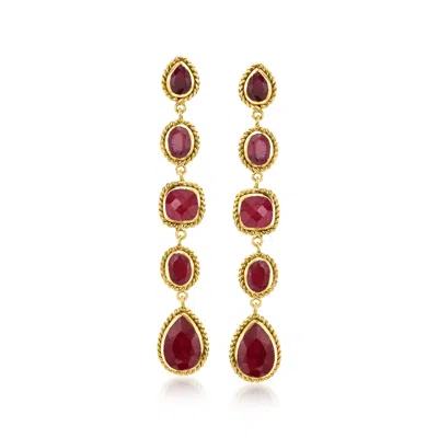 Ross-simons Ruby Drop Earrings In 18kt Gold Over Sterling In Red
