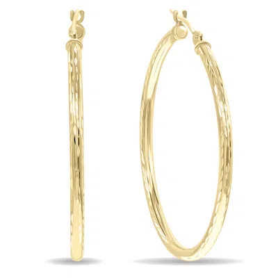 Sselects 14k Yellow Gold Shiny Diamond Cut Engraved Hoop Earrings 35mm