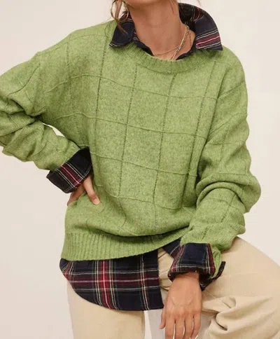 La Miel Windowpane Sweater In Lime In Green