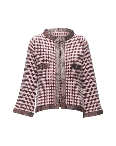 Pre-owned Chanel Pink 100% Cashmere Tweed Crystal Trim Swing Cardigan Jacket In Brown