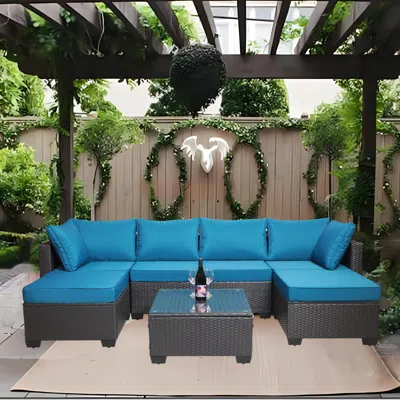 Simplie Fun Outdoor Garden Patio Furniture 7-piece Pe Rattan Wicker Cushioned Sofa Sets And Coffee Table In Multi