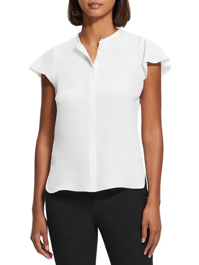 Theory Womens Banded Collar Button Down Blouse In White