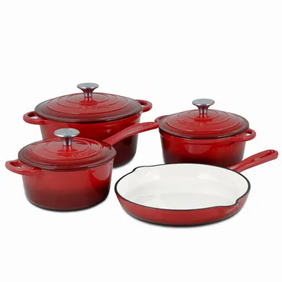 Basque Enameled Cast Iron Cookware Set, 7-piece Set In Red
