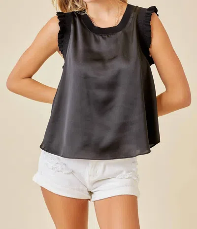 Day + Moon Ruffle Detail Satin Top In Black