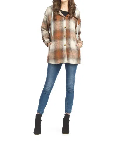 Papillon Kynlee Hooded Plaid Shacket In Chestnut In Pink