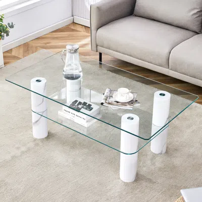 Simplie Fun Modern Minimalist Double Layered Transparent Tempered Glass Coffee Table And Coffee Table