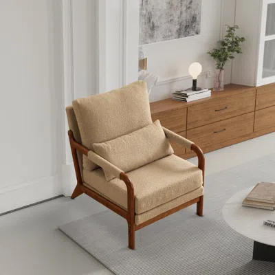 Simplie Fun Modern Teddy Fabric Accent Chair In Neutral
