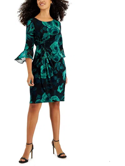 Connected Apparel Petites Womens Jersey Floral Sheath Dress In Green