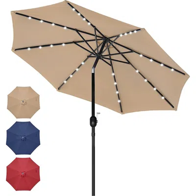 Simplie Fun 9' Solar Umbrella 32 Led Lighted Patio Umbrella Table Market Umbrella In Neutral